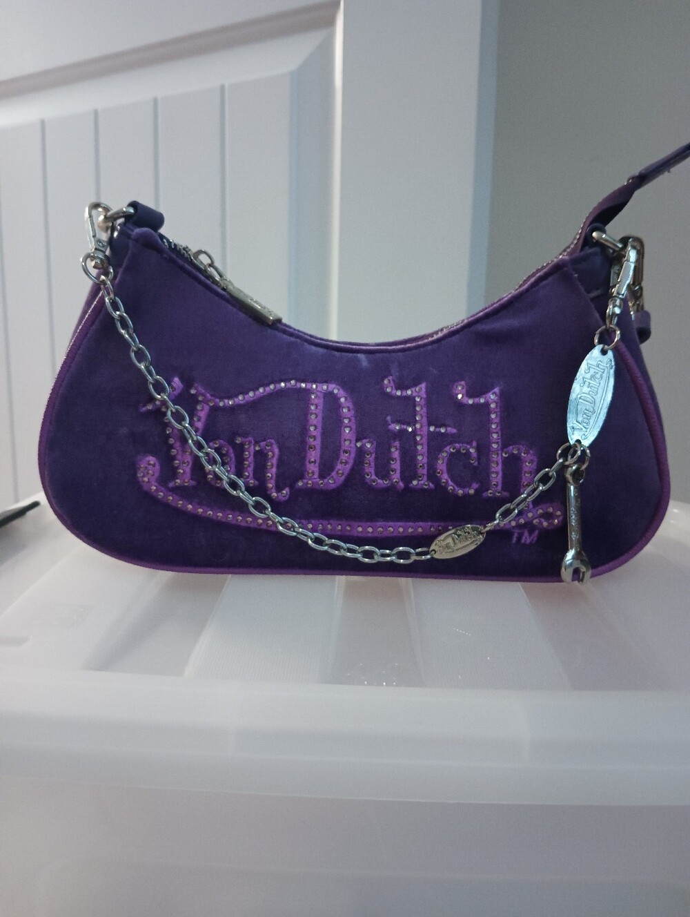 Von Dutch Purple Velvet Logo Mini Shoulder Bag